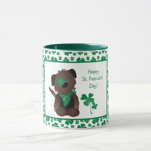 Happy St Patricks Day Dog Vier Leaf Clover Green Mok (Midden)
