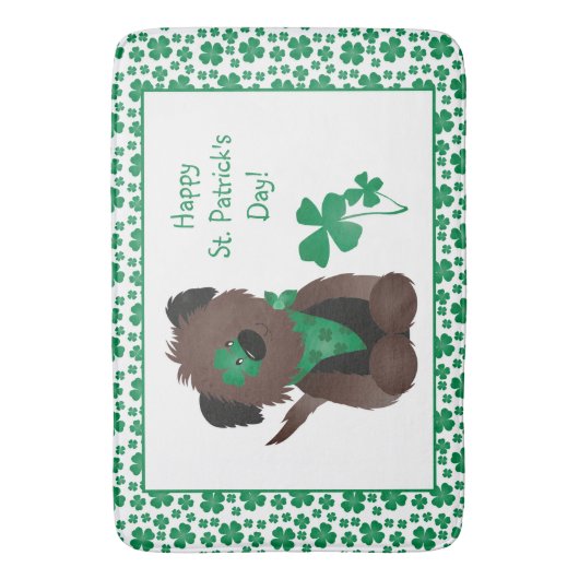 Happy St Patricks Day Dog Vier Leaf Clover Green P Badmat (Voorkant Verticaal)