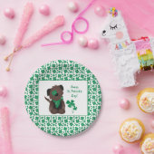 Happy St Patricks Day Dog Vier Leaf Clover Green Papieren Bordje (Feest)