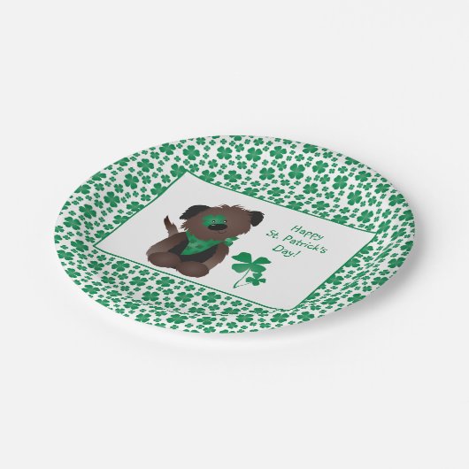 Happy St Patricks Day Dog Vier Leaf Clover Green Papieren Bordje (Gekanteld)