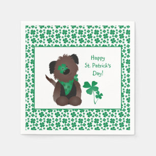 Happy St Patricks Day Dog Vier Leaf Clover Green Servet
