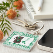 Happy St Patricks Day Dog Vier Leaf Clover Green Sleutelhanger (Voorkant Rechts)