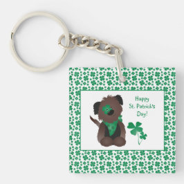 Happy St Patricks Day Dog Vier Leaf Clover Green Sleutelhanger