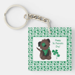Happy St Patricks Day Dog Vier Leaf Clover Green Sleutelhanger