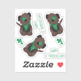 Happy St Patricks Day Dog Vier Leaf Clover Green Sticker