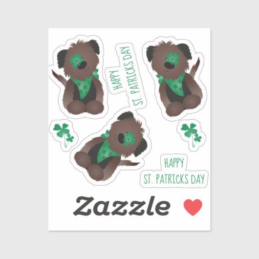 Happy St Patricks Day Dog Vier Leaf Clover Green Sticker (Vel)