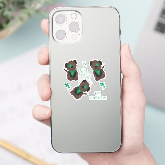 Happy St Patricks Day Dog Vier Leaf Clover Green Sticker (Telefoon)
