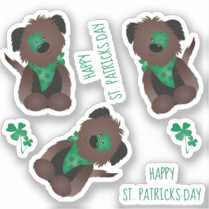 Happy St Patricks Day Dog Vier Leaf Clover Green Sticker