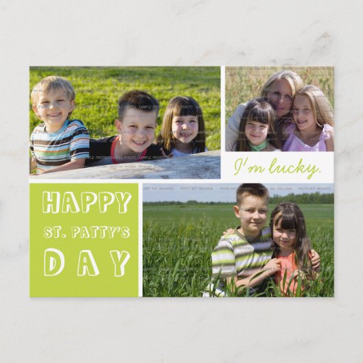 Happy St Patrick's Day Drie foto's Groen Wit Briefkaart (Voorkant)