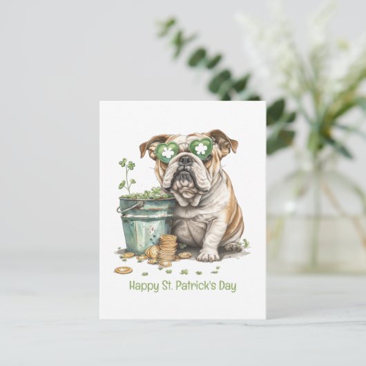 Happy St. Patrick's Day Engelse Bulldog Feestdagenkaart (Staand voorkant)