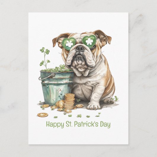 Happy St. Patrick's Day Engelse Bulldog Feestdagenkaart (Voorkant)