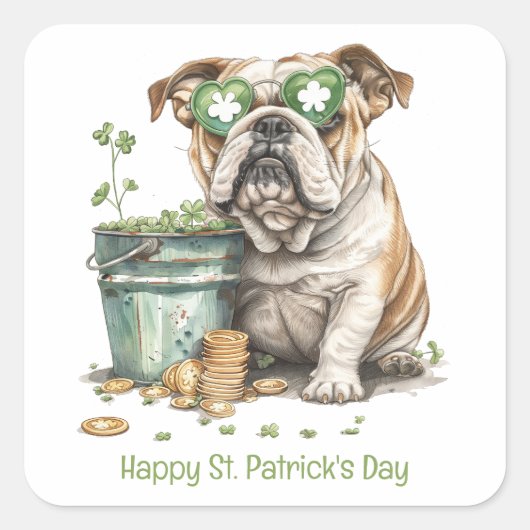 Happy St. Patrick's Day Engelse Bulldog Vierkante Sticker (Voorkant)