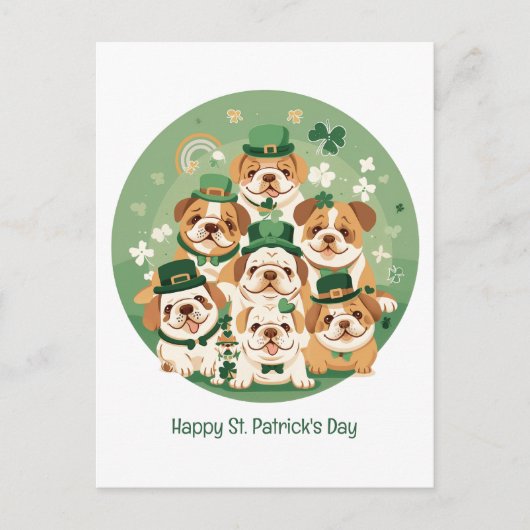 Happy St. Patrick's Day Engelse Bulldogs Feestdagenkaart (Voorkant)