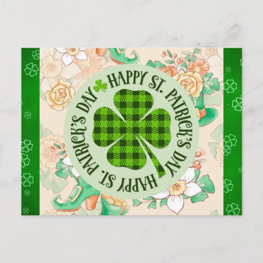 Happy St Patricks Day Floral Green Shamrock Briefkaart (Voorkant)