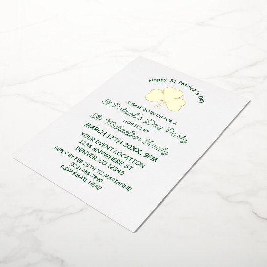 Happy St Patrick's Day Folie Uitnodiging (Gedraaid)