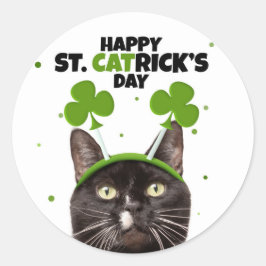 Happy St Patricks Day for Iedereen Cat in Headband Ronde Sticker