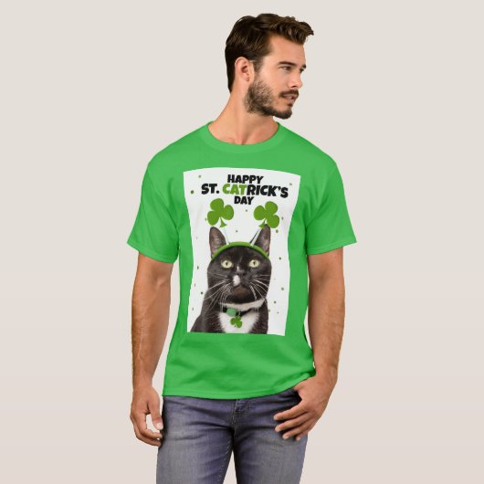 Happy St Patricks Day for Iedereen Cat in Headband T-shirt (Voorkant volledig)