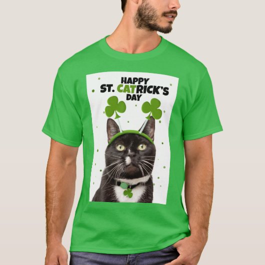Happy St Patricks Day for Iedereen Cat in Headband T-shirt (Voorkant)