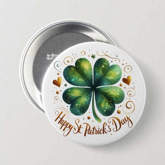 Happy St Patrick's Day Four Leaf Clover Ronde Button 7,6 Cm (Voorkant /achterkant)