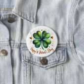 Happy St Patrick's Day Four Leaf Clover Ronde Button 7,6 Cm (In situ)