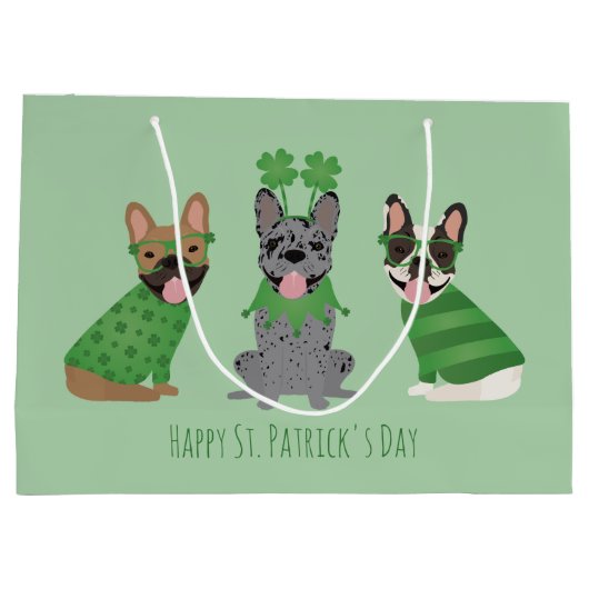 Happy St Patricks Day Franse bulldogs Groot Cadeauzakje (Achterkant)