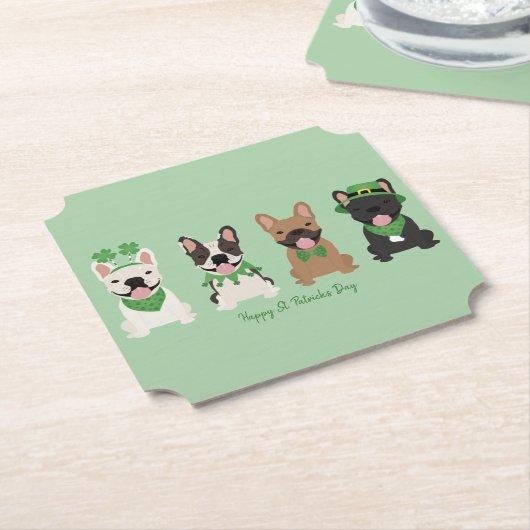 Happy St Patricks Day Franse bulldogs Kartonnen Onderzetters (Gekanteld)