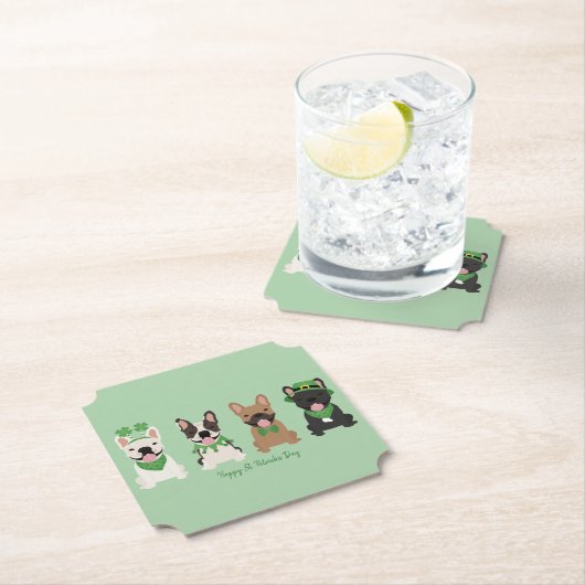 Happy St Patricks Day Franse bulldogs Kartonnen Onderzetters (Insitu)