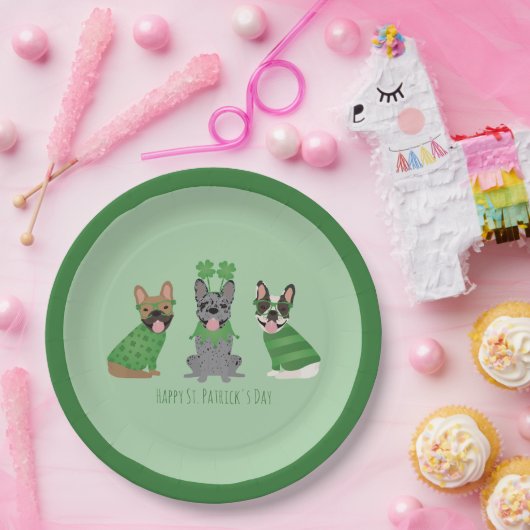 Happy St Patricks Day Franse bulldogs Papieren Bordje (Feest)