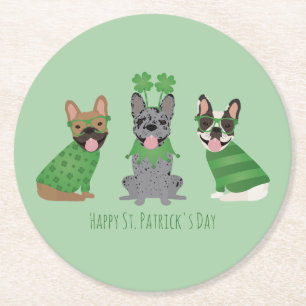 Happy St Patricks Day Franse bulldogs Ronde Kartonnen Onderzetter
