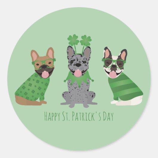Happy St Patricks Day Franse bulldogs Ronde Sticker (Voorkant)