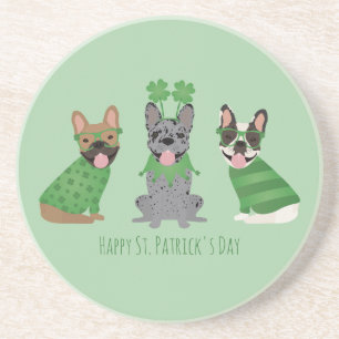 Happy St Patricks Day Franse bulldogs Zandsteen Onderzetter