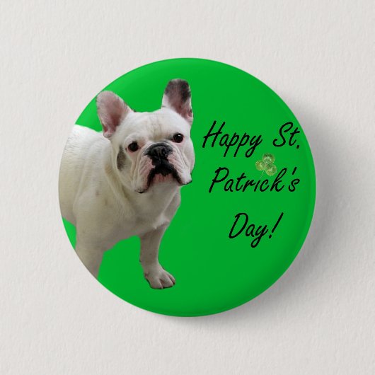 Happy St. Patrick's Day French Bulldog button (Voorkant)