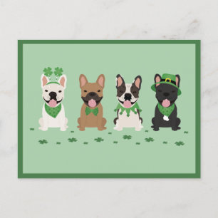 Happy St Patricks Day French Bulldogs Clover Feestdagenkaart