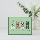 Happy St Patricks Day French Bulldogs Clover Feestdagenkaart (Staand voorkant)