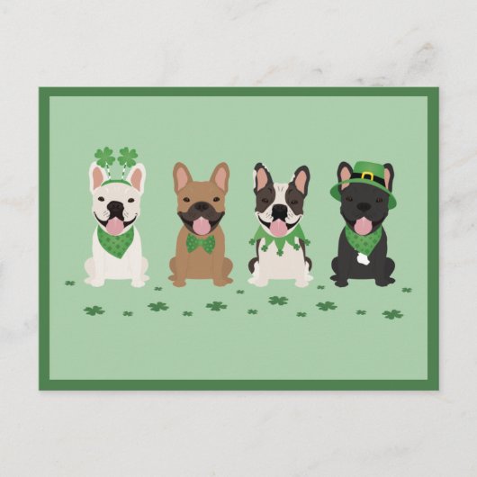 Happy St Patricks Day French Bulldogs Clover Feestdagenkaart (Voorkant)