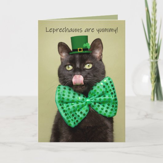 Happy St. Patrick's Day Funny Black Cat Feestdagen Kaart (Voorkant)