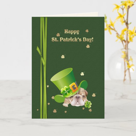 Happy St. Patrick's Day Funny Bulldog Kaart (Gele Bloem)