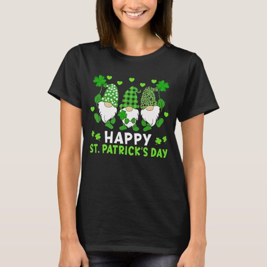 Happy St Patricks Day Funny Gnomes Shamrock Leopar T-shirt (Voorkant)