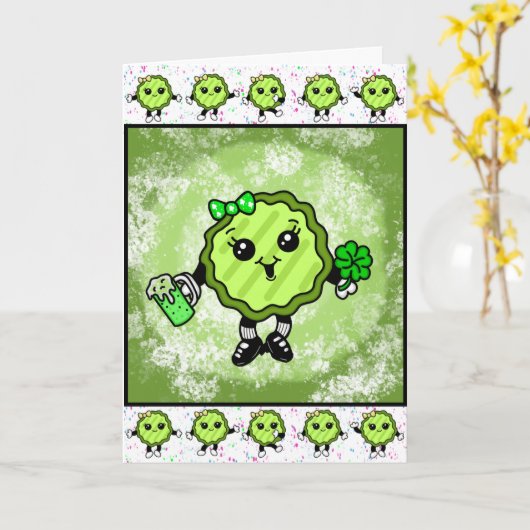 Happy St Patrick's Day | Funny Holiday Pickle Kaart (Gele Bloem)