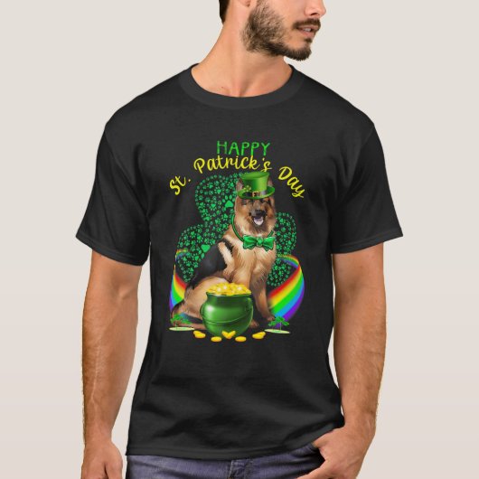 Happy St Patricks Day German Shepherd Leprechaun S T-shirt (Voorkant)