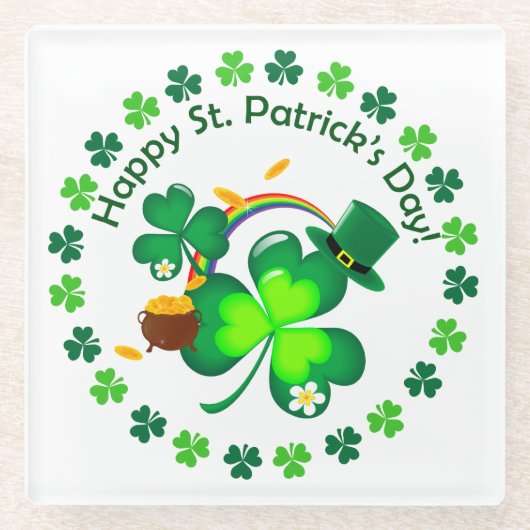 Happy St. Patrick's Day Glazen Onderzetter (Voorkant)