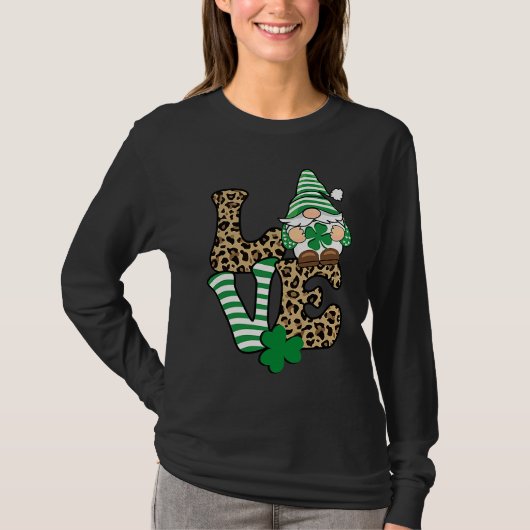 Happy St Patricks Day  Gnome Graphic LOVE Leopard  T-shirt (Voorkant)