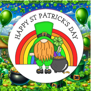 Happy St Patrick's Day   Gnome Leprechaun Ronde Sticker