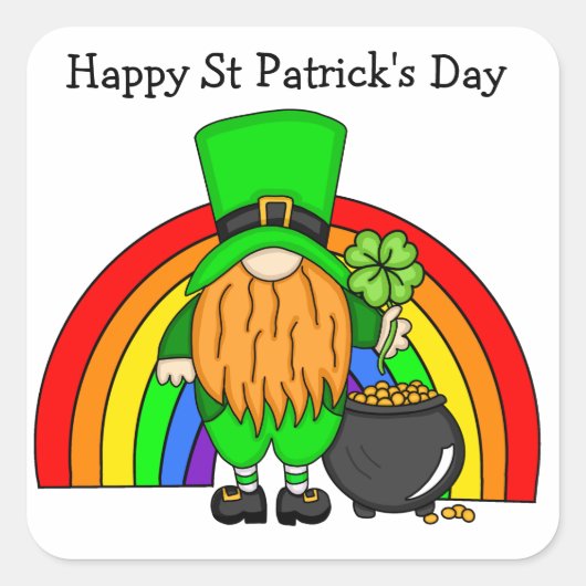 Happy St Patrick's Day | Gnome Leprechaun Vierkante Sticker (Voorkant)