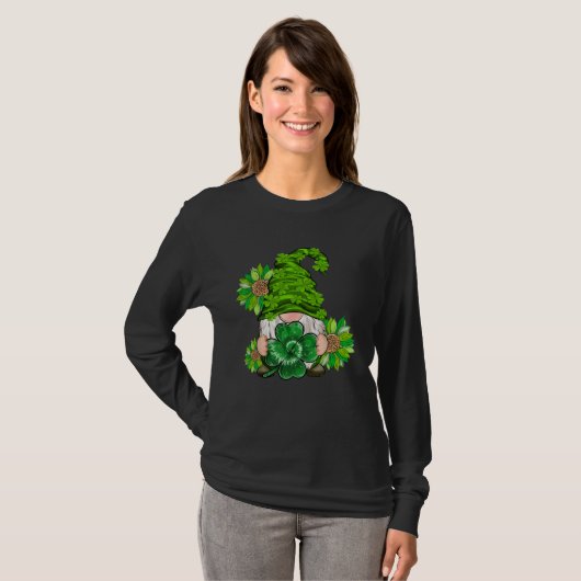 Happy St Patrick's Day Gnome with Leopard Sunflowe T-shirt (Voorkant volledig)