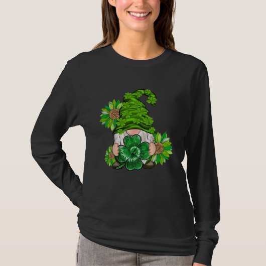 Happy St Patrick's Day Gnome with Leopard Sunflowe T-shirt (Voorkant)