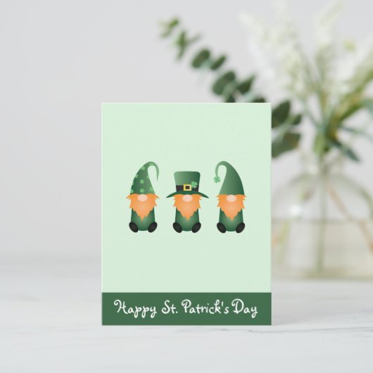 Happy St Patricks Day Gnomes Green Sinaasappel Briefkaart (Staand voorkant)