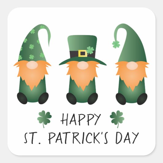 Happy St Patricks Day Gnomes Green Sinaasappel Vierkante Sticker (Voorkant)