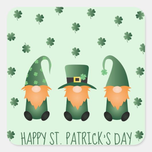 Happy St Patricks Day Gnomes Green Sinaasappel Vierkante Sticker (Voorkant)