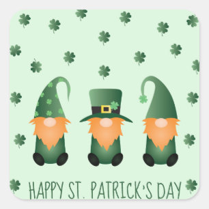 Happy St Patricks Day Gnomes Green Sinaasappel Vierkante Sticker